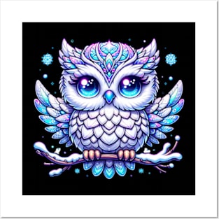 Owl Winter Snow Bird Kawaii Chibi Cute Animal Posters and Art